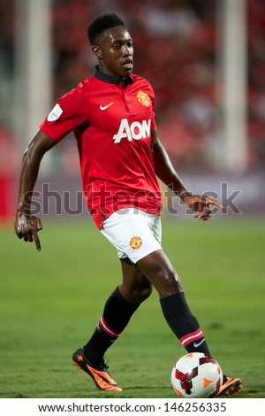 BANGKOK,THAILAND-JULY13: Danny Welbeck of Manchester United in action during the friendly match between Singha All Star XI and Manchester United at Rajamangala Stadium on July 13, 2013 in Thailand.