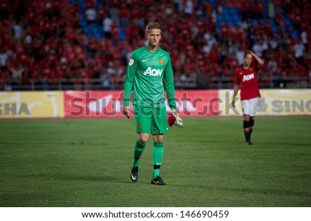 BANGKOK THAILAND-JULY13:Ben Amos (GK) of Manchester United in action during the friendly match between Singha All Star XI and Manchester United at Rajamangala Stadium on July13,2013 in Thailand.