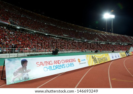 BANGKOK,THAILAND-JULY13: View of Rajamangala Stadium during the friendly match between Singha All Star XI and Manchester United at Rajamangala Stadium on July 13, 2013 in Thailand.