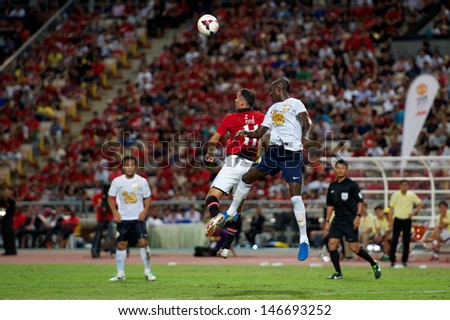 BANGKOK,THAILAND-JULY13: Ryan Giggs #11 of Manchester United in action during the friendly match between Singha All Star XI and Manchester United at Rajamangala Stadium on July 13, 2013 in Thailand.