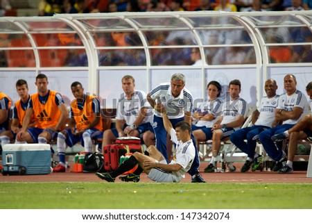 BANGKOK,THAILAND-JULY17:Manager Jose Mourinho of Chelsea in action during the international friendly match Chelsea FC and Singha Thailand All-Star at the Rajamangala Stadium on July17,2013 inThailand.