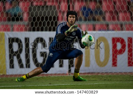 BANGKOK,THAILAND-JULY17:Petr Cech (GK) of Chelsea in action during the international friendly match Chelsea FC and Singha Thailand All-Star XI at the Rajamangala Stadium on July17, 2013 in Thailand.