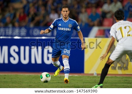 BANGKOK,THAILAND-JULY 17:Eden Hazard of Chelsea in action during the international friendly match Chelsea FC and Singha Thailand All-Star at the Rajamangala Stadium on July17,2013 inThailand.