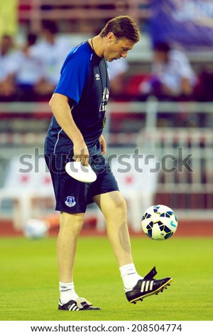 BANGKOK THAILAND JULY 27: Duncan Ferguson coaching staff of Everton in action during the pre-season match between Leicester City and Everton at Supachalasai Stadium on July 27, 2014 in  Thailand.
