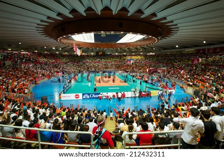 BANGKOK,THAILAND-AU GUST15:Unidentified view of Indoor Stadium Huamark during the FIVB World Grand Prix Thailand and Dominican Republic at Indoor Stadium Huamark on Aug.15, 2014 in Thailand.