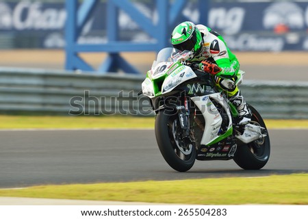 BURIRAM,THAILAND-MARCH20:Roman Ramos of Spain rides the no.40 Team Go Eleven rides during free practice2 at the World Superbike Championship at Chang International Circuit on March20,2015 in Thailand.