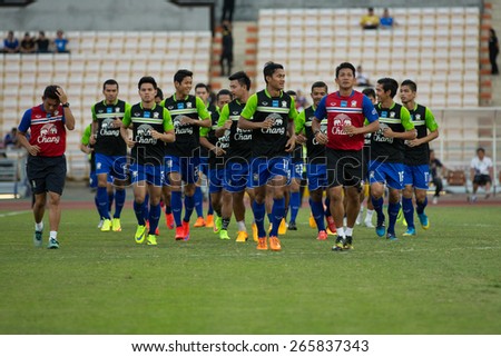 BANGKOK,THAILAND-MARCH 30:Players of Thailand in action during the international friendly match between Thailand and Cameroon at Rajamangala Stadium on March30 2015 in,Thailand.