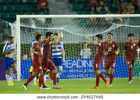 BANGKOK,THAILAND-July8:Players of Thailand  (RED) All Stars celebrates during The Reading FC Thailand Tour 2015 Thailand All Stars and Reading FC at National Stadium on July 8, 2015,Thailand.
