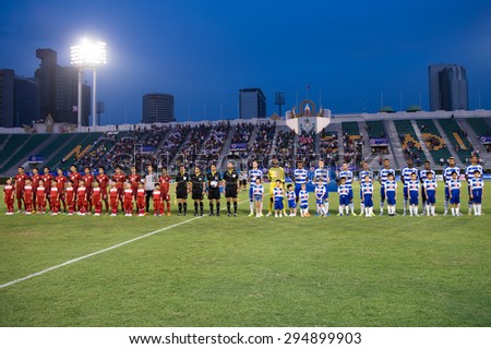 BANGKOK,THAILAND-July8:Players of Thailand All Stars (RED)and Reading FC poses during The Reading FC Thailand Tour 2015 Thailand All Stars and Reading FC at National Stadium on July 8, 2015,Thailand.