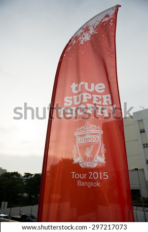 BANGKOK THAILAND JULY 14 :Flag Liverpool supporters during the international friendly match Thai All Stars and Liverpool FC at Rajamangala Stadium on July14,2015 in,Thailand.