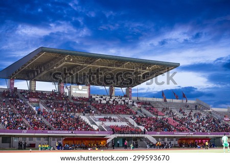 BANGKOK THAILAND-JULY 18:View twilight of 72-years Anniversary Stadium during Thai Premier League BEC Tero Sasana F.C.and Muangthong Utd.at 72-years Anniversary Stadium on July 18, 2015,Thailand