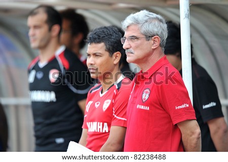 PATHUMTHANI,THAILAND-AUG,2: Henrique Calisto Head Coach of MTUTD during in Toyota League Cup match 2 Round of 16 teams between KU and MTUTD at Thupatemee Stadium :Aug 2,2011.Pathumthani,Th.