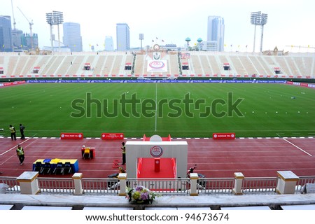 BANGKOK, THAILAND-FEBRUARY 8:National Stadium before the geam during Toyota league cup final match between Buriram PEA and Thai Port FC. at National Stadium on Feb 8, 2012 Bangkok Thailand.