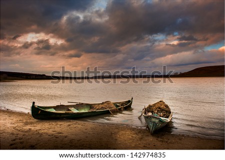 The old fishing boats at sunset
