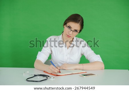 medical doctor woman thinking over green screen background