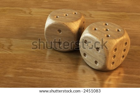 3d rendering of the dice on the wooden table