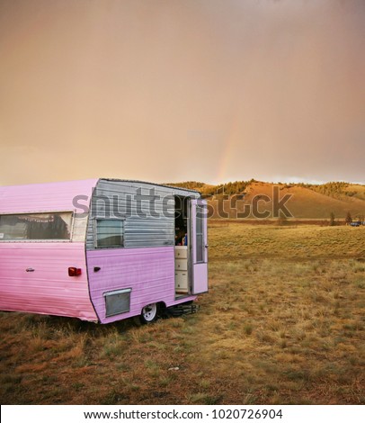 Similar – Image, Stock Photo Rainbow caravan Caravan