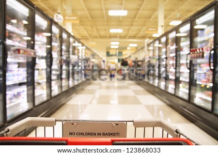 an aisle in a grocery store showing frozen foods