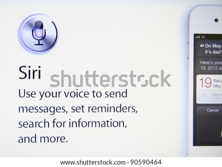 CUPERTINO, CA - DEC 9: Siri, the iphone intelligent software assistant helps Apple sell 30 million iPhones in the December quarter, shares could hit $510 on Dec 9, 2011 in Cupertino, California.
