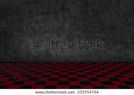 chess background interior in a dark red marble room and moss on wall