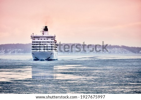 Ferry to Scandinavia. Cruise ship. Nature of the fjord and ice.