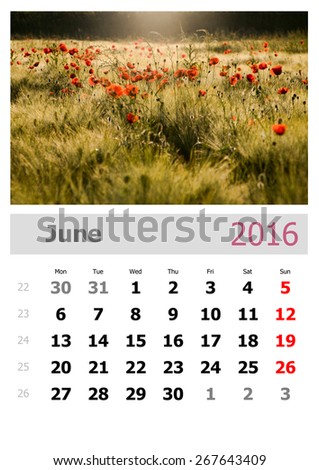 Calendar 2016 . June