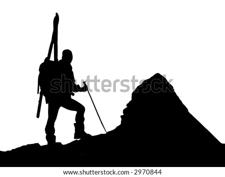 ski mountaineer silhouette, black & white