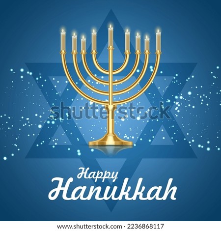 Jewish holiday Hanukkah background with menorah and burning candles. EPS10 vector