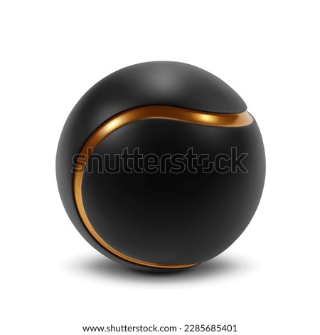 Black tennis ball with a gold line isolated on white background. EPS10 vector