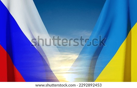 Ukraine and Russia flags on blue sky. EPS10 vector
