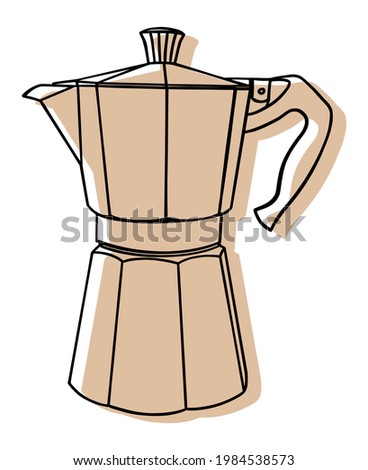 Italian coffee maker or moka pot, espresso machine, mocha express. Hand drawn vector illustration isolated over white.