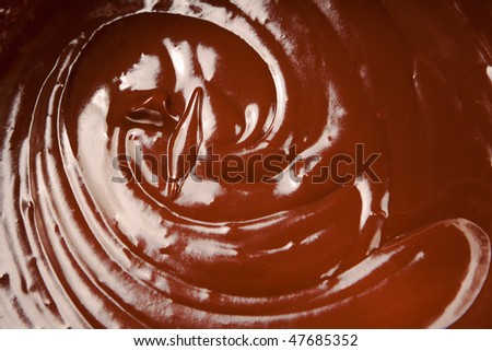 Close up of melted milk chocolate swirl.