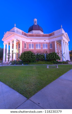 Southern Mississippi University Campus Admin Building in Pre Dawn Light.