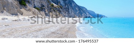 Beautiful summer white Egremni beach on Ionian Sea (Lefkada, Greece)  summer panorama.