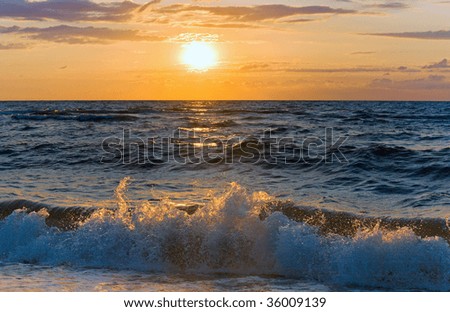 Sea  sunset surf great wave break on coastline