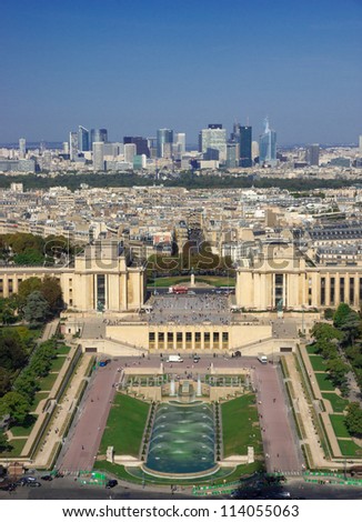 A view from the Eiffel Tower across Paris to the commercial district