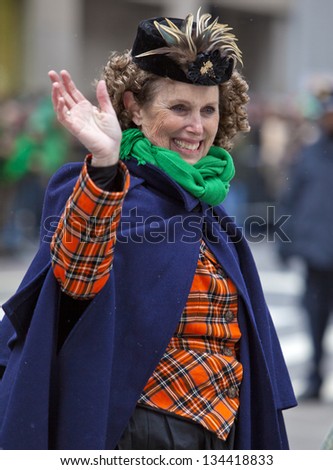 NEW YORK, NY, USA - MAR 16:  Woman in costume at the St. Patrick\'s Day Parade on March 16, 2013 in New York City, United States.