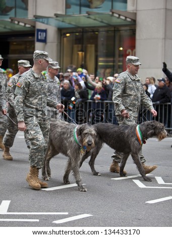NEW YORK, NY, USA - MAR 16:  Soldiers at the St. Patrick\'s Day Parade on March 16, 2013 in New York City, United States.