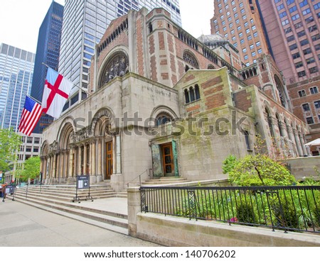 NEW YORK CITY - May 6: Famous  St Bartholomew's Episcopal church completed in 1918 on Park Avenue on 5th Avenue on May 6, 2012 in Manhattan, New York City.