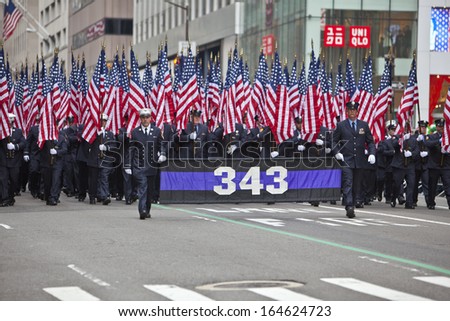 NEW YORK, NY, USA - MAR 16:  NYFD at the St. Patrick's Day Parade on March 16, 2013 in New York City, United States.