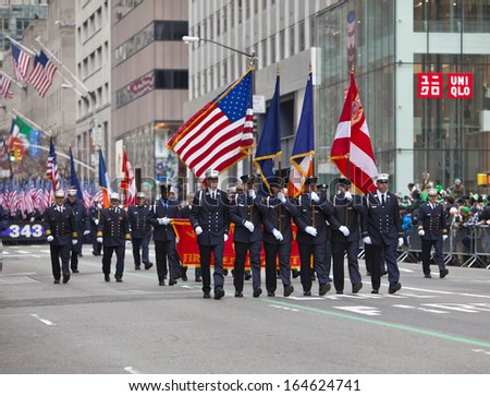 NEW YORK, NY, USA - MAR 16:  NYFD at the St. Patrick\'s Day Parade on March 16, 2013 in New York City, United States.