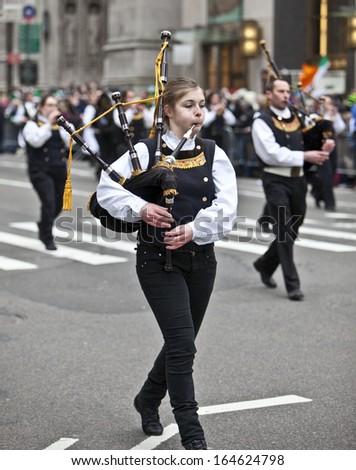 NEW YORK, NY, USA - MAR 16:  Band at the St. Patrick\'s Day Parade on March 16, 2013 in New York City, United States.