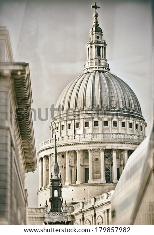 St Paul\'s Cathedral in London with added grain and vintage effect