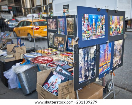 NEW YORK, USA - NOVEMBER 13th, 2014: Street art sales stand a common and popular way to buy artwork in New York.