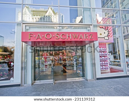 NEW YORK, USA - NOVEMBER 13th, 2014: New York\'s famous FAO Schwarz toy store exterior on 5th Avenue.