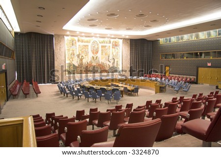 The security council chamber at the United Nations in New York