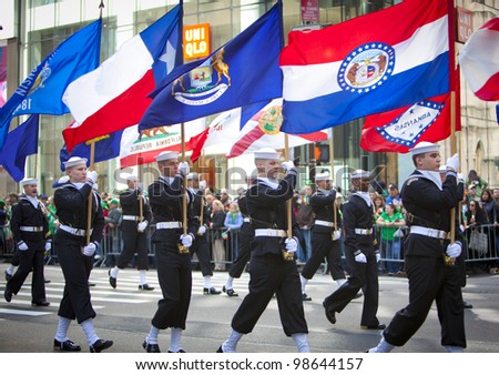 NEW YORK, NY, USA - MAR 17: Unites States Navy Sailors at the St. Patrick's Day Parade on March 17, 2012 in New York City, United States.
