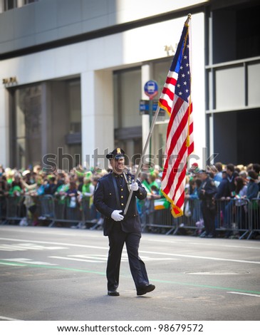 NEW YORK, NY, USA - MAR 17: NYPD policemen at the St. Patrick's Day Parade on March 17, 2012 in New York City, United States.