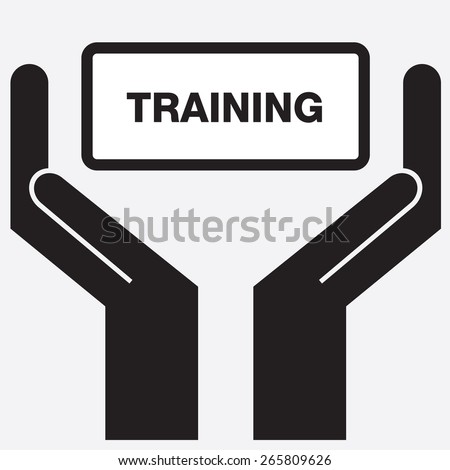 Hand showing free training sign icon. Vector illustration.