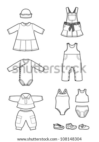 Drawing Clothing For Little Girls Stock Vector Illustration 108148304 ...